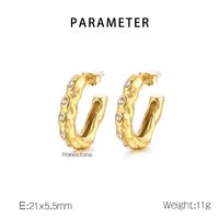1 Pair Vintage Style Simple Style C Shape Hollow Out Inlay 304 Stainless Steel Zircon 18K Gold Plated Ear Studs main image 2