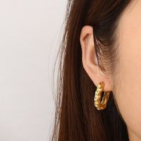1 Pair Vintage Style Simple Style C Shape Hollow Out Inlay 304 Stainless Steel Zircon 18K Gold Plated Ear Studs main image 8