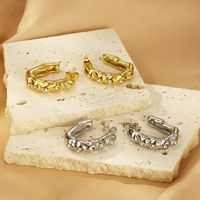 1 Pair Vintage Style Simple Style C Shape Hollow Out Inlay 304 Stainless Steel Zircon 18K Gold Plated Ear Studs main image 3