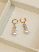 1 Pair Elegant Classic Style Geometric Beaded Freshwater Pearl Copper Drop Earrings sku image 1
