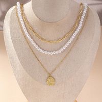 Wholesale Jewelry Elegant Classic Style Round Plastic Zinc Alloy Beaded Layered Necklaces main image 3