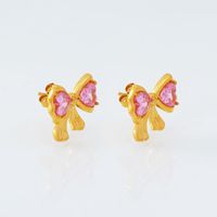 1 Pair Simple Style Classic Style Bow Knot Plating Inlay 304 Stainless Steel Crystal 18K Gold Plated Ear Studs main image 3