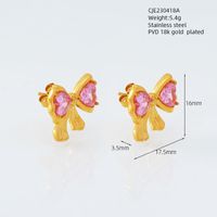1 Pair Simple Style Classic Style Bow Knot Plating Inlay 304 Stainless Steel Crystal 18K Gold Plated Ear Studs sku image 1