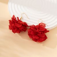 1 Pair Lady Sweet Korean Style Flower Plastic Cloth Drop Earrings main image 3