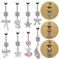 Casual Vacation Bow Knot 316 Stainless Steel  Alloy Plating Inlay Resin Rhinestones Pearl White Gold Plated Gold Plated Women's Belly Ring main image 1
