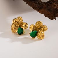 1 Pair Vintage Style Exaggerated Classic Style Flower Petal Plating Inlay 304 Stainless Steel Zircon 18K Gold Plated Ear Studs main image 5
