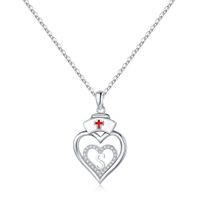 Sterling Silver IG Style Basic Classic Style Inlay Double Heart Heart Shape Zircon Pendant Necklace sku image 7