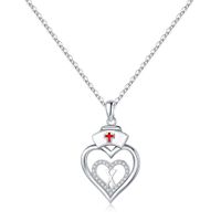 Sterling Silber IG-Stil Basic Klassischer Stil Inlay Doppeltes Herz Herzform Zirkon Halskette Mit Anhänger sku image 10