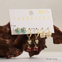 Copper 14K Gold Plated Yakemiyou Sweet Commute Inlay Cherry Flower Butterfly Acrylic Artificial Pearls Zircon Drop Earrings main image 3