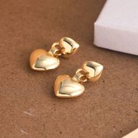 1 Par Elegante Forma De Corazón Enchapado Cobre Chapados en oro de 18k Pendientes De Gota main image 2