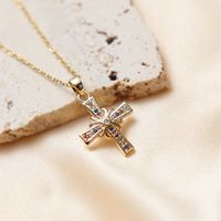 Copper 18K Gold Plated Simple Style Classic Style Inlay Cross Zircon Pendant Necklace main image 3