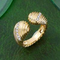 Copper 18K Gold Plated Vintage Style Plating Inlay Solid Color Zircon Open Rings main image 3