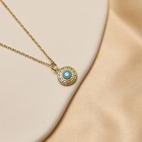 Wholesale IG Style Classic Style Triangle Palm Eye Copper Inlay 18K Gold Plated Natural Stone Zircon Pendant Necklace main image 6