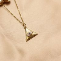 Wholesale IG Style Classic Style Triangle Palm Eye Copper Inlay 18K Gold Plated Natural Stone Zircon Pendant Necklace sku image 3