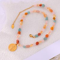 304 Stainless Steel Natural Stone 18K Gold Plated Casual Elegant Beaded Plating Round Oval Pendant Necklace main image 7