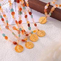 304 Stainless Steel Natural Stone 18K Gold Plated Casual Elegant Beaded Plating Round Oval Pendant Necklace main image 9