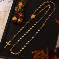 304 Stainless Steel Artificial Pearl Natural Stone 18K Gold Plated Basic Modern Style Classic Style Beaded Plating Cross Round Pendant Necklace main image 9