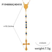 304 Stainless Steel Artificial Pearl Natural Stone 18K Gold Plated Basic Modern Style Classic Style Beaded Plating Cross Round Pendant Necklace main image 2