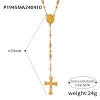 304 Stainless Steel Artificial Pearl Natural Stone 18K Gold Plated Basic Modern Style Classic Style Beaded Plating Cross Round Pendant Necklace sku image 4