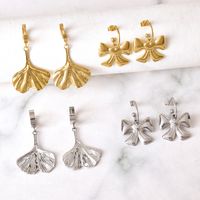 1 Pair Casual Simple Style Bow Knot Ginkgo Leaf Plating Titanium Steel Drop Earrings main image 1