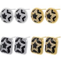 1 Pair Hip-Hop Cool Style Pentagram Round Square Plating Inlay Copper Zircon 18K Gold Plated Ear Studs main image 1