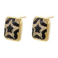 1 Pair Hip-Hop Cool Style Pentagram Round Square Plating Inlay Copper Zircon 18K Gold Plated Ear Studs main image 2