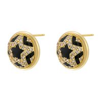 1 Pair Hip-Hop Cool Style Pentagram Round Square Plating Inlay Copper Zircon 18K Gold Plated Ear Studs main image 4