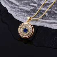 Wholesale IG Style Shiny Devil's Eye Copper Inlay 18K Gold Plated Shell Zircon Pendant Necklace main image 5