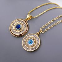 Wholesale IG Style Shiny Devil's Eye Copper Inlay 18K Gold Plated Shell Zircon Pendant Necklace main image 4