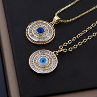 Wholesale IG Style Shiny Devil's Eye Copper Inlay 18K Gold Plated Shell Zircon Pendant Necklace main image 3