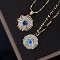 Wholesale IG Style Shiny Devil's Eye Copper Inlay 18K Gold Plated Shell Zircon Pendant Necklace main image 1