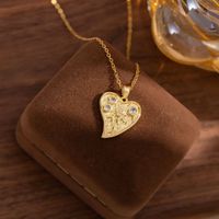 Wholesale IG Style Shiny Heart Shape Flower 304 Stainless Steel Copper Inlay K Gold Plated Rhinestones Pendant Necklace main image 7