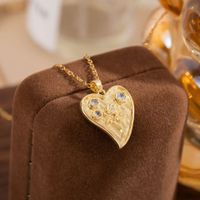 Wholesale IG Style Shiny Heart Shape Flower 304 Stainless Steel Copper Inlay K Gold Plated Rhinestones Pendant Necklace main image 5