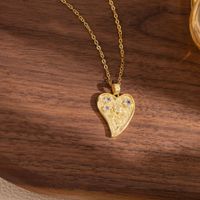 Wholesale IG Style Shiny Heart Shape Flower 304 Stainless Steel Copper Inlay K Gold Plated Rhinestones Pendant Necklace main image 6