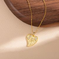 Wholesale IG Style Shiny Heart Shape Flower 304 Stainless Steel Copper Inlay K Gold Plated Rhinestones Pendant Necklace main image 4