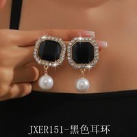 Elegant Glam Geometric Imitation Pearl Copper Crystal Zircon Women's Earrings Necklace Jewelry Set sku image 4