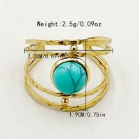 304 Stainless Steel 14K Gold Plated Vintage Style Roman Style Commute Plating Hollow Out Inlay Geometric Flower Turquoise Rings sku image 1