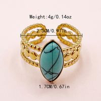 304 Stainless Steel 14K Gold Plated Vintage Style Roman Style Commute Plating Hollow Out Inlay Geometric Flower Turquoise Rings sku image 5