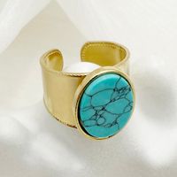 304 Stainless Steel 14K Gold Plated Vintage Style Roman Style Commute Plating Hollow Out Inlay Geometric Flower Turquoise Rings main image 6
