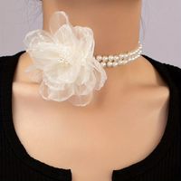 Imitation Pearl Cloth Elegant Lady Streetwear Beaded Flower Choker main image 1