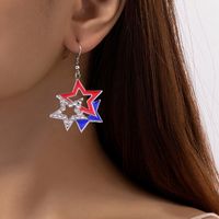 1 Pair Novelty Modern Style National Flag Star Inlay Alloy Rhinestones Drop Earrings main image 6