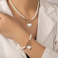 Alloy Elegant Lady Bohemian Inlay Heart Shape Artificial Pearls Zircon Bracelets Necklace main image 5