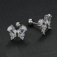 1 Pair IG Style Shiny Butterfly Plating Inlay Sterling Silver Zircon Ear Studs main image 1