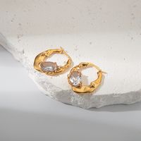 1 Pair Modern Style Sweet Oval Plating Inlay 304 Stainless Steel Zircon 14K Gold Plated Earrings main image 4