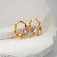 1 Pair Modern Style Sweet Oval Plating Inlay 304 Stainless Steel Zircon 14K Gold Plated Earrings main image 5