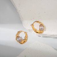 1 Pair Modern Style Sweet Oval Plating Inlay 304 Stainless Steel Zircon 14K Gold Plated Earrings main image 1