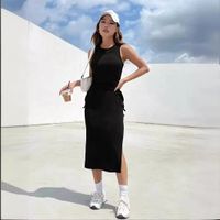 Women's Sheath Dress Streetwear Round Neck Sleeveless Solid Color Knee-Length Holiday Daily main image 1