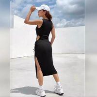 Women's Sheath Dress Streetwear Round Neck Sleeveless Solid Color Knee-Length Holiday Daily main image 4