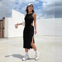 Women's Sheath Dress Streetwear Round Neck Sleeveless Solid Color Knee-Length Holiday Daily main image 5