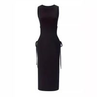 Women's Sheath Dress Streetwear Round Neck Sleeveless Solid Color Knee-Length Holiday Daily main image 2